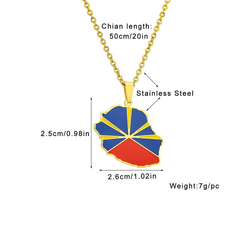 Fashion Reunion Island Map Pendant Necklace Stainless Steel for Women Girls Gold Silver Color Charm Female Choker Jewelry