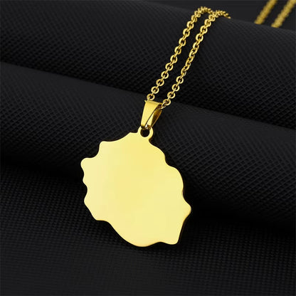 Fashion Reunion Island Map Pendant Necklace Stainless Steel for Women Girls Gold Silver Color Charm Female Choker Jewelry