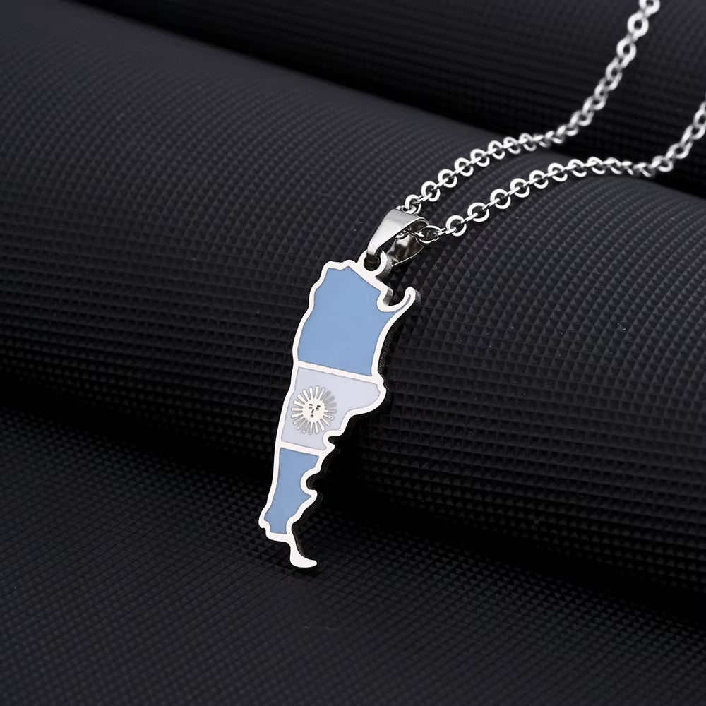 New Argentina Map Flag Pendant Necklace for Women Men Gold Silver Color Stainless Steel Fashion Argentine Jewelry Patriotic Gift