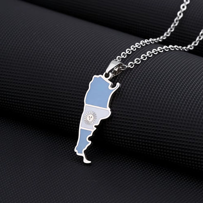 New Argentina Map Flag Pendant Necklace for Women Men Gold Silver Color Stainless Steel Fashion Argentine Jewelry Patriotic Gift