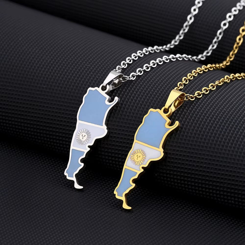 New Argentina Map Flag Pendant Necklace for Women Men Gold Silver Color Stainless Steel Fashion Argentine Jewelry Patriotic Gift