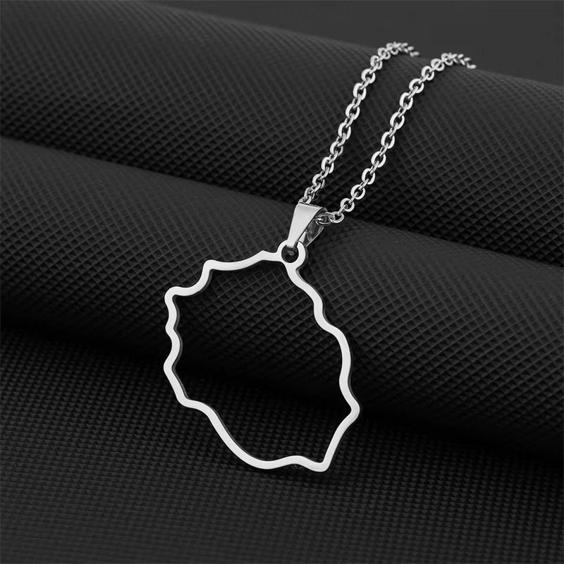 Fashion Reunion Island Map Pendant Necklace Stainless Steel for Women Girls Gold Silver Color Charm Female Choker Jewelry