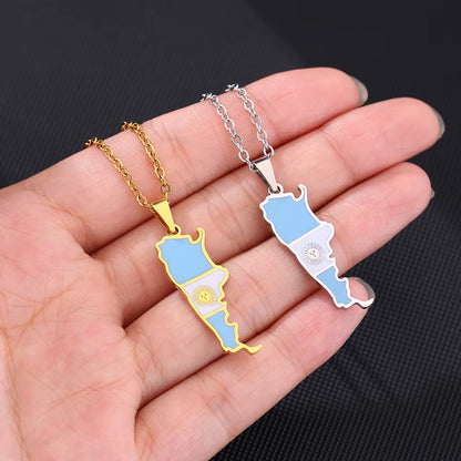 New Argentina Map Flag Pendant Necklace for Women Men Gold Silver Color Stainless Steel Fashion Argentine Jewelry Patriotic Gift