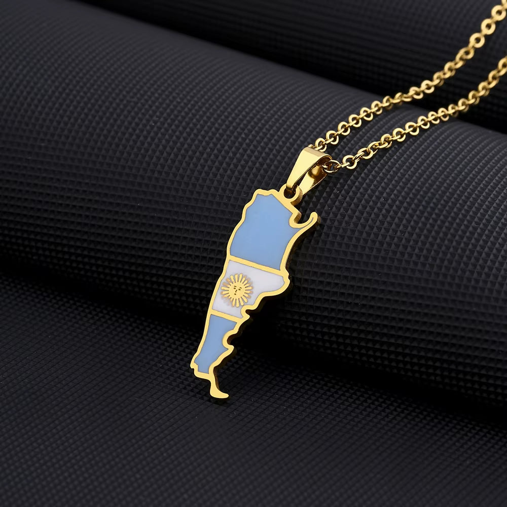 New Argentina Map Flag Pendant Necklace for Women Men Gold Silver Color Stainless Steel Fashion Argentine Jewelry Patriotic Gift