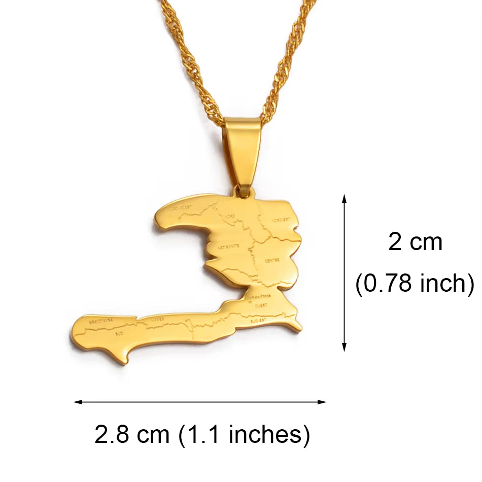 Haiti Country Map with State Name Pendant Necklaces Women Lass,Ayiti Silver Color/Gold Color Jewelry Map of Haiti @019921