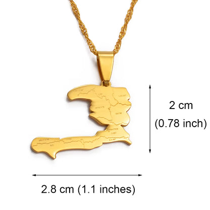 Haiti Country Map with State Name Pendant Necklaces Women Lass,Ayiti Silver Color/Gold Color Jewelry Map of Haiti @019921