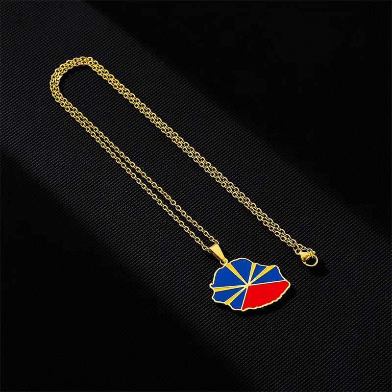 Fashion Reunion Island Map Pendant Necklace Stainless Steel for Women Girls Gold Silver Color Charm Female Choker Jewelry